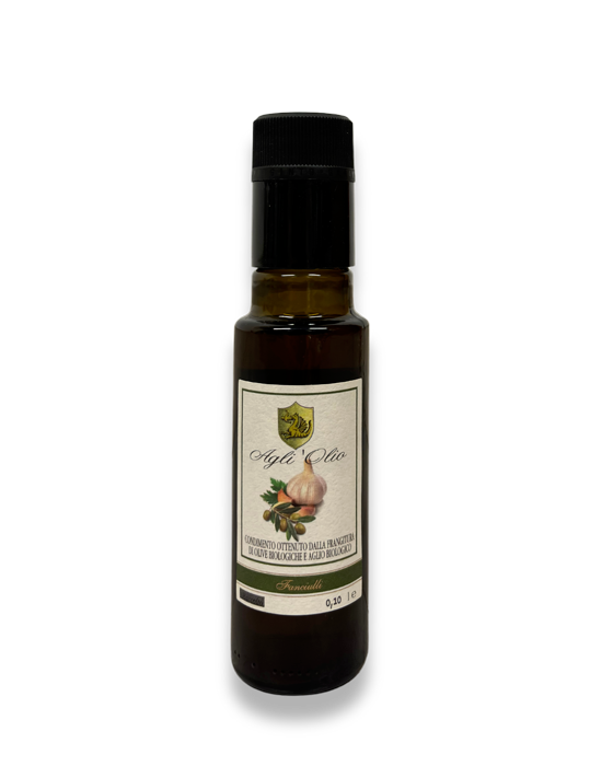 olio extravergine oliva aromatizzato aglio bottiglia 100ML