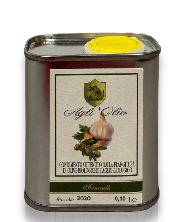 olio extravergine oliva aromatizzato aglio lattina 100ML
