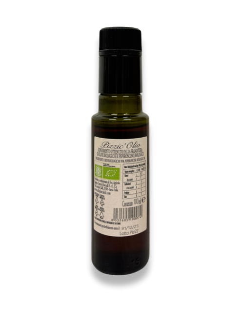 Extra virgin olive oil and chilli pepper bottle 100ml label